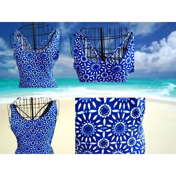 SO Maxi Dress Girls Sz M Blue White Floral Sleeveless Strappy Front Side Slits - Picture 2 of 12